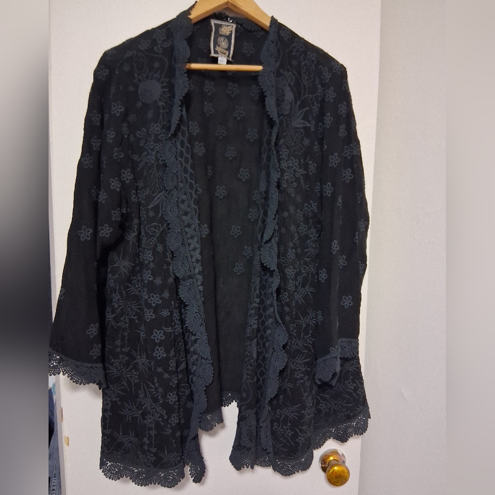 Johnny Was Black Lace Open Cardigan Womens Size X-Large